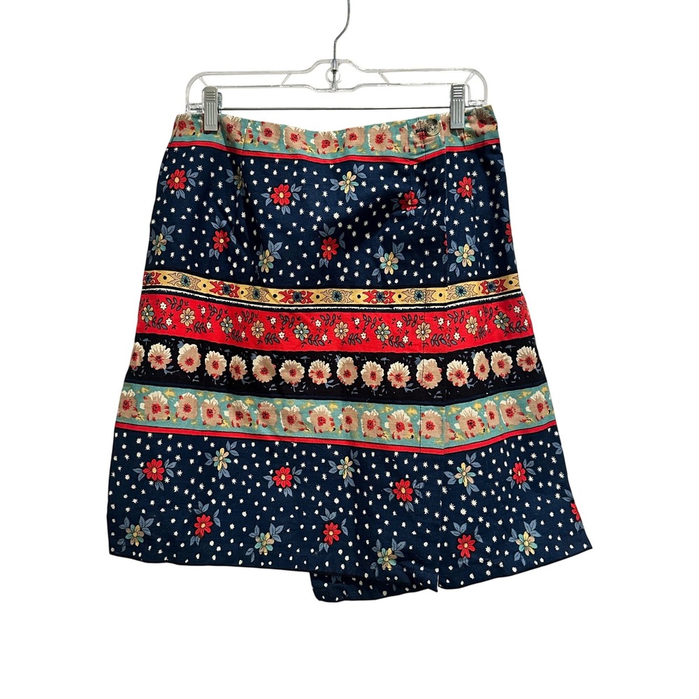 Vintage 90s Tangibles Floral Print Wrap Skirt Cotton A-Line Mini Skirt Boho